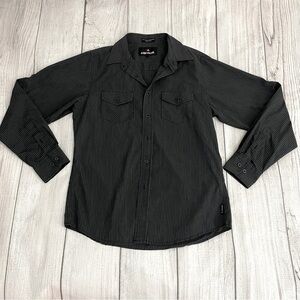 AIRWALK Men’s Black & Grey Striped Casual Button Down Shirt Size Large